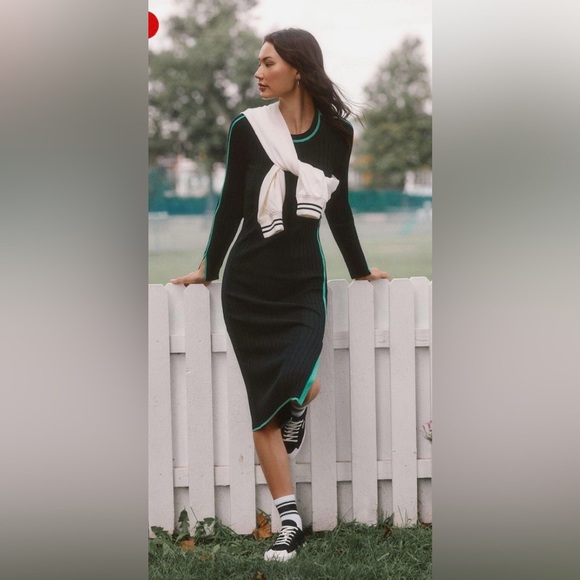 Daily Practice Dresses & Skirts - Anthropologie Daily Practice XL Ribbed Sweater Dress Black Green Stripe Midi